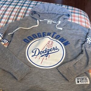 PINK Victoria's Secret Gray Dodgers Pullover Hoodie with Blue & White Logo